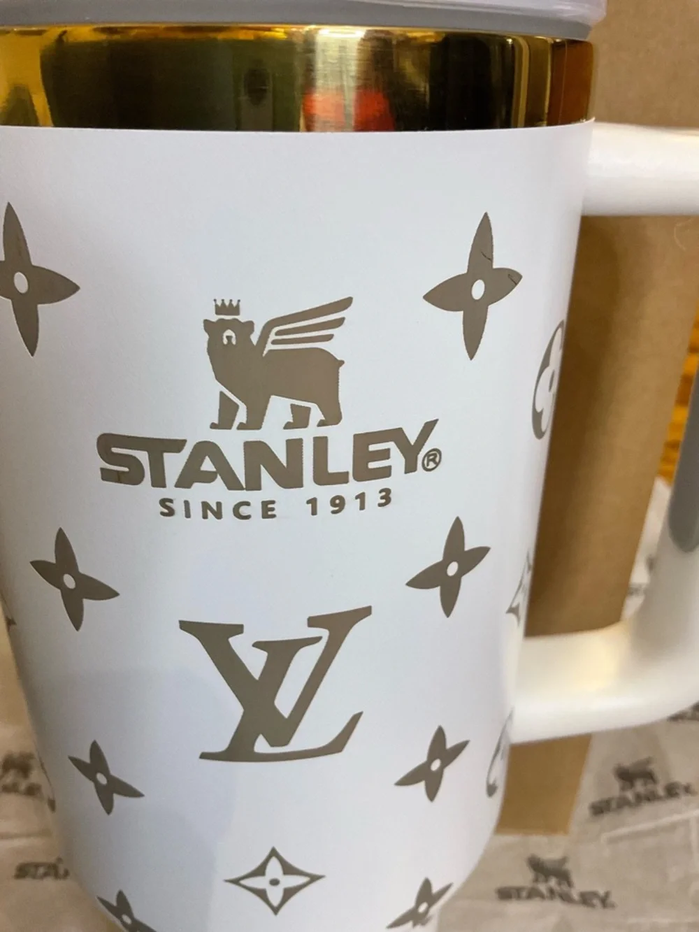 Stanley White Travel Mug with Gold Monogram Accents - Picture 3 of 6
